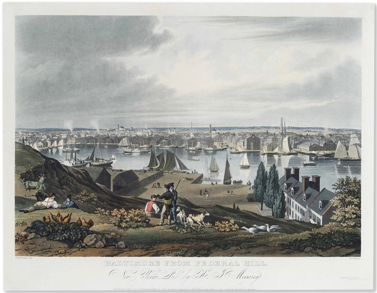 Baltimore From Federal Hill'' Hand-Colored Folio Aquatint From 1831 by William James Bennett -- ''...Pronounced by judges to be the best print of the kind ever published in the United States...''